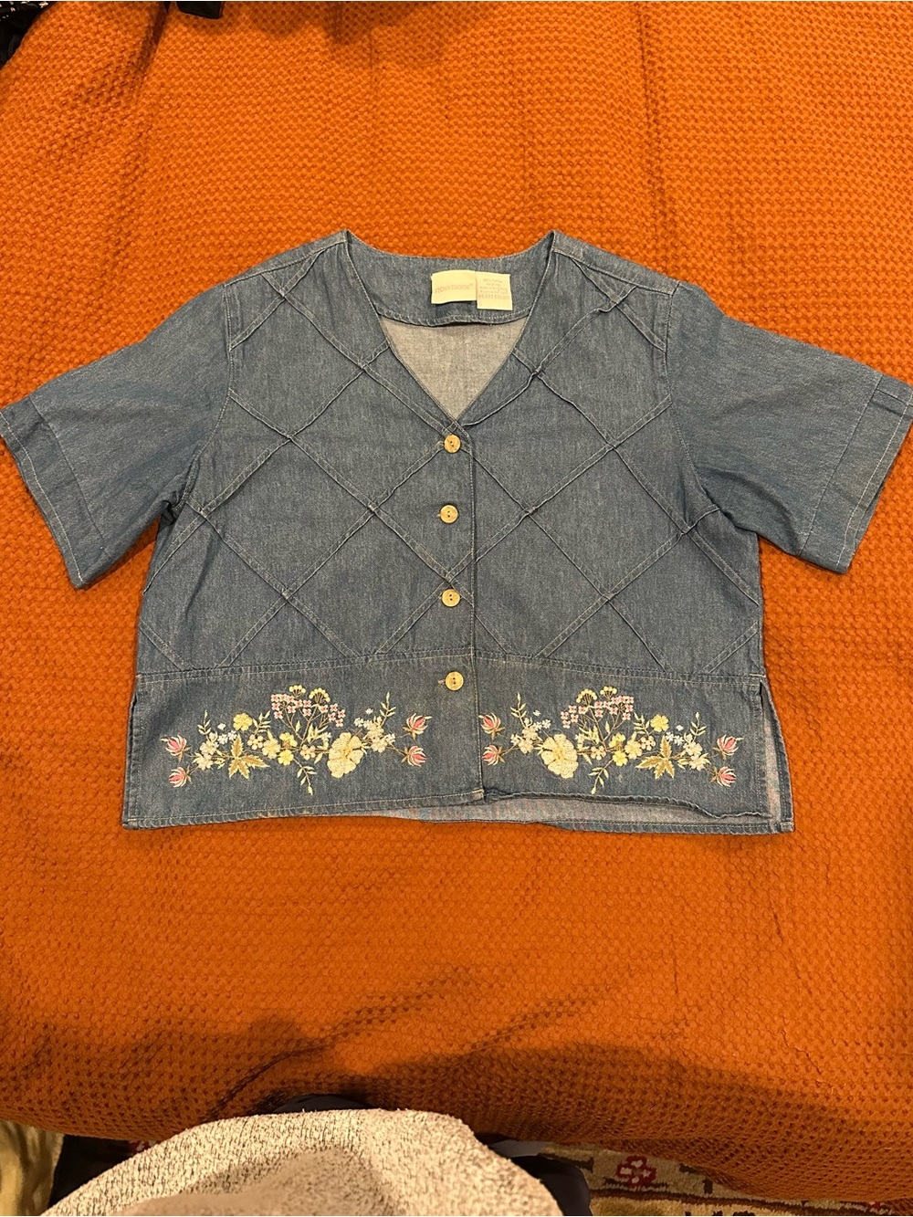 Embroidered floral denim shirt